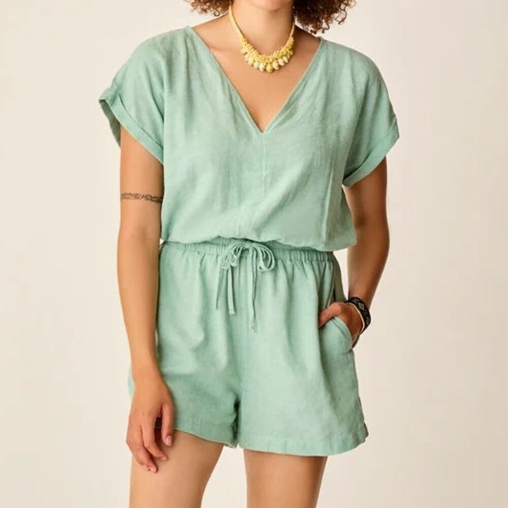 Carve Designs Women’s Small Romper One Piece Sophie Linen Blend Short Sleeve
